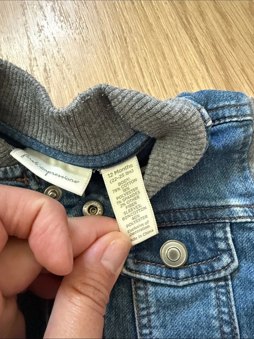 First Impressions Blue Denim Jacket with Gray Knit Sleeves Size 12 Months